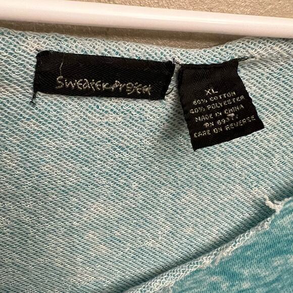 Sweater Project Light Aqua Blue Aztec Short Sleeve Oversized Blouse Size XL - Picture 3 of 8